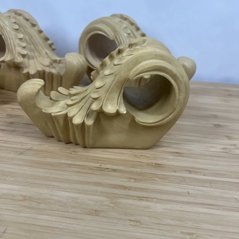 Set 4 Ornate Curtain Rod Brackets Acanthus Leaf Drapery Wall Mount Holders